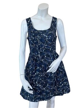 Retrolicious Fit & Flare Navy Blue Zodiac Sky Constellation Print Dress Medium